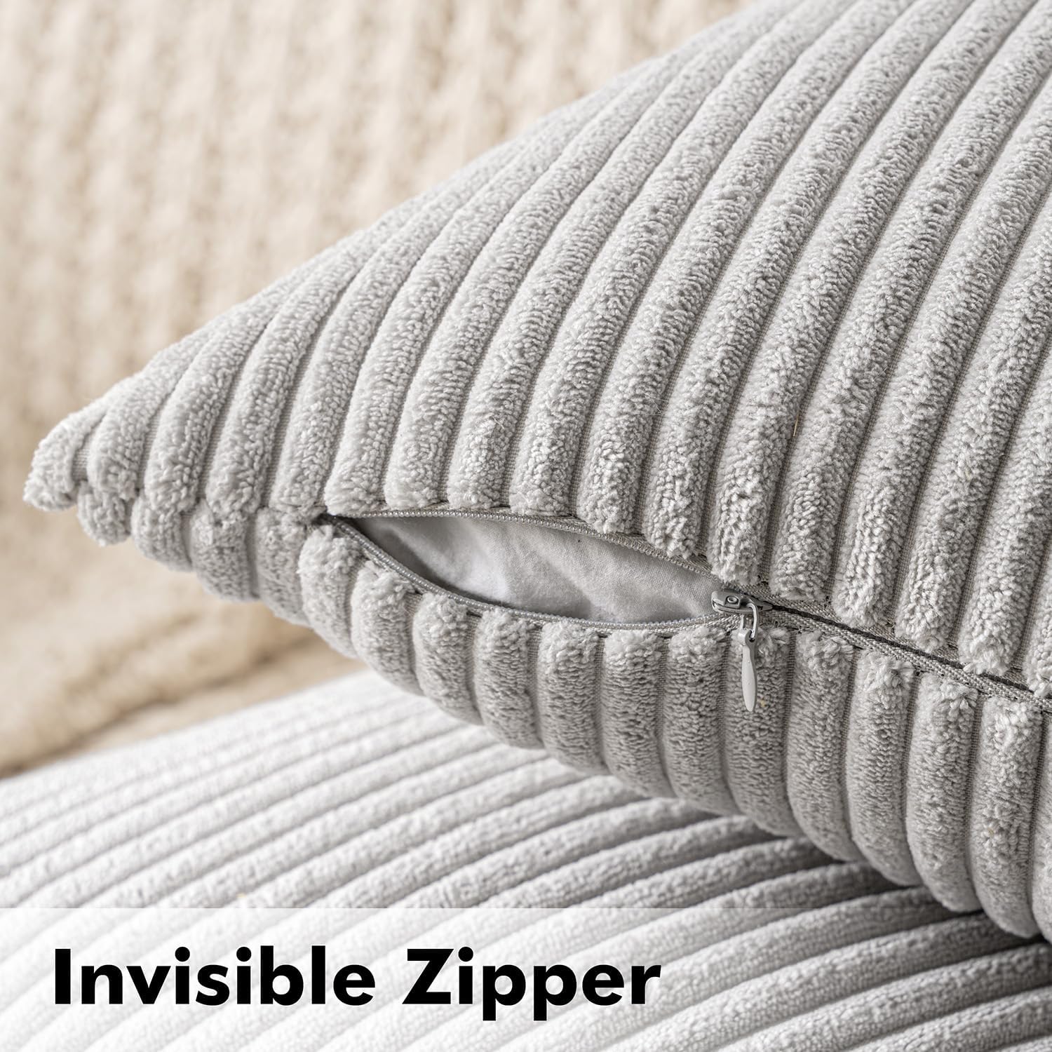 Thumbnail 2 de MIULEE Kissenbezüge Kordsamt 40x60 cm, 2er Set, Hellgrau – Kissenhüllen für Sofa und Dekokissen