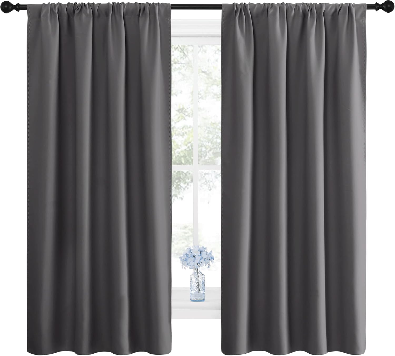 Detalle 2 de NICETOWN 2 Grey Blackout Curtains, 42 x 63 in, 2 Rod-Pocket Panels