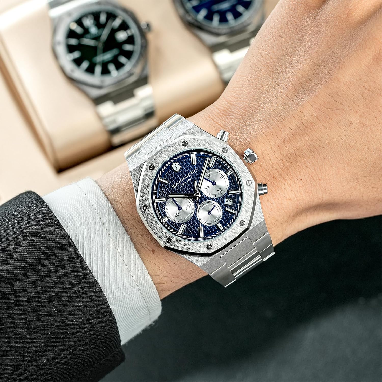 Thumbnail 3 de SAPPHERO Luxus Herren Uhr 50M Wasserdicht Edelstahl