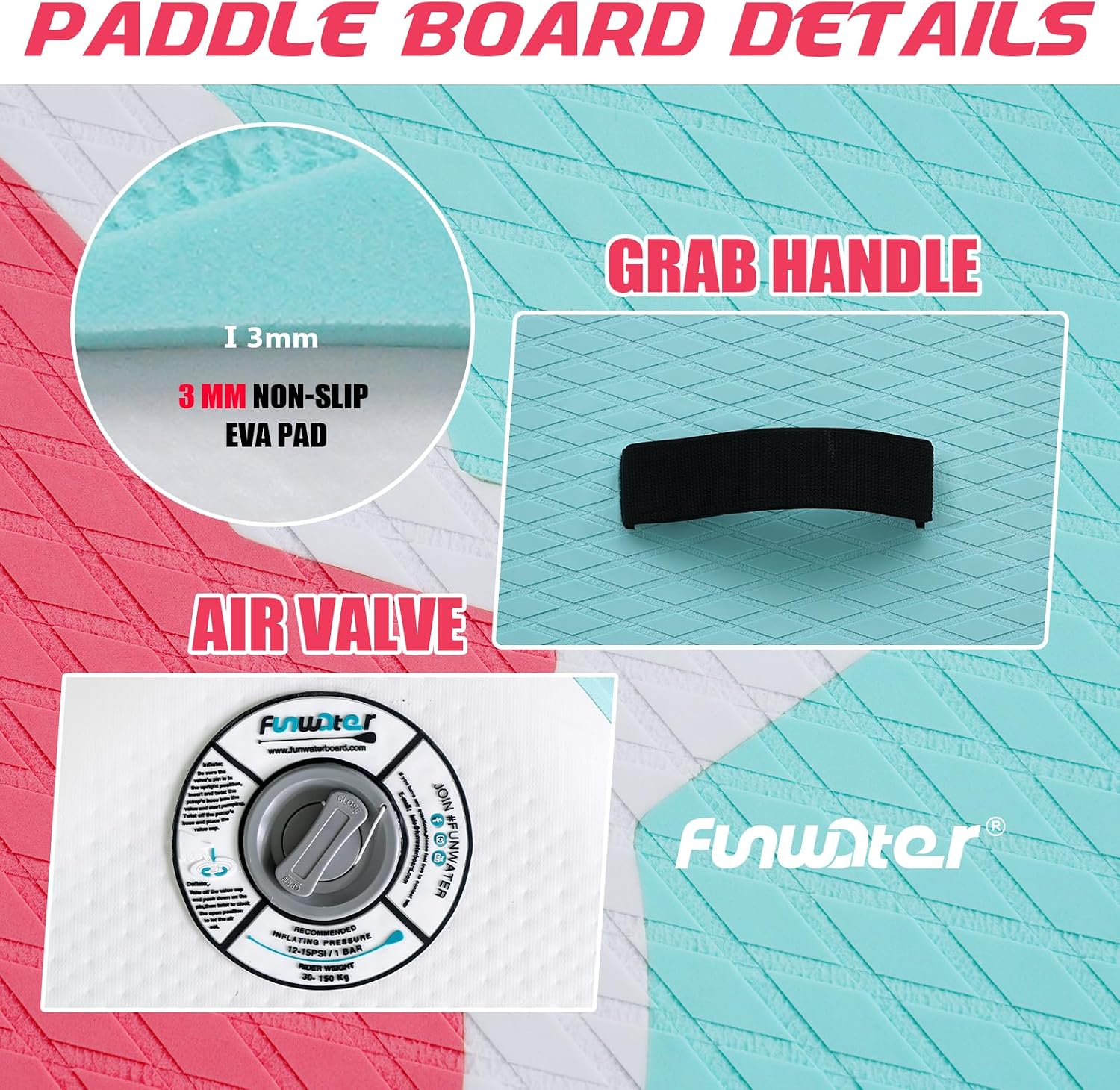 Detalle de FunWater Inflatable Stand Up Paddle Board with Premium Accessories — 11'6" / 11' / 10'6