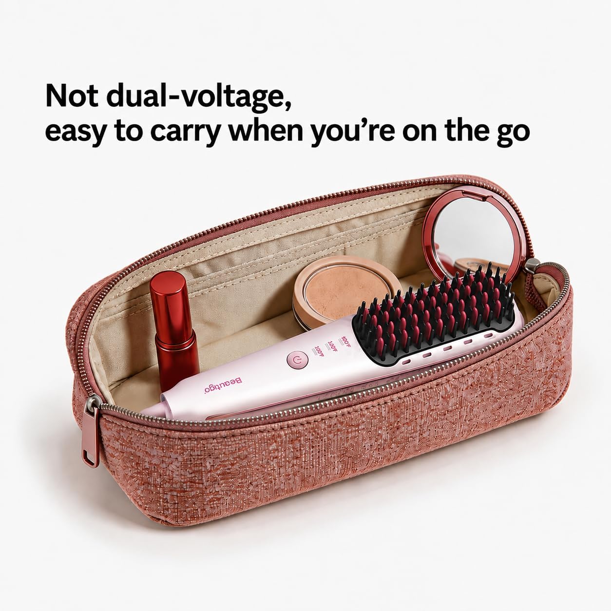 Thumbnail 6 de Beautigo Mini Ionic Hair Straightener Brush: Portable 3-Temp, 20s Heat, Anti-Scald Rose Gold