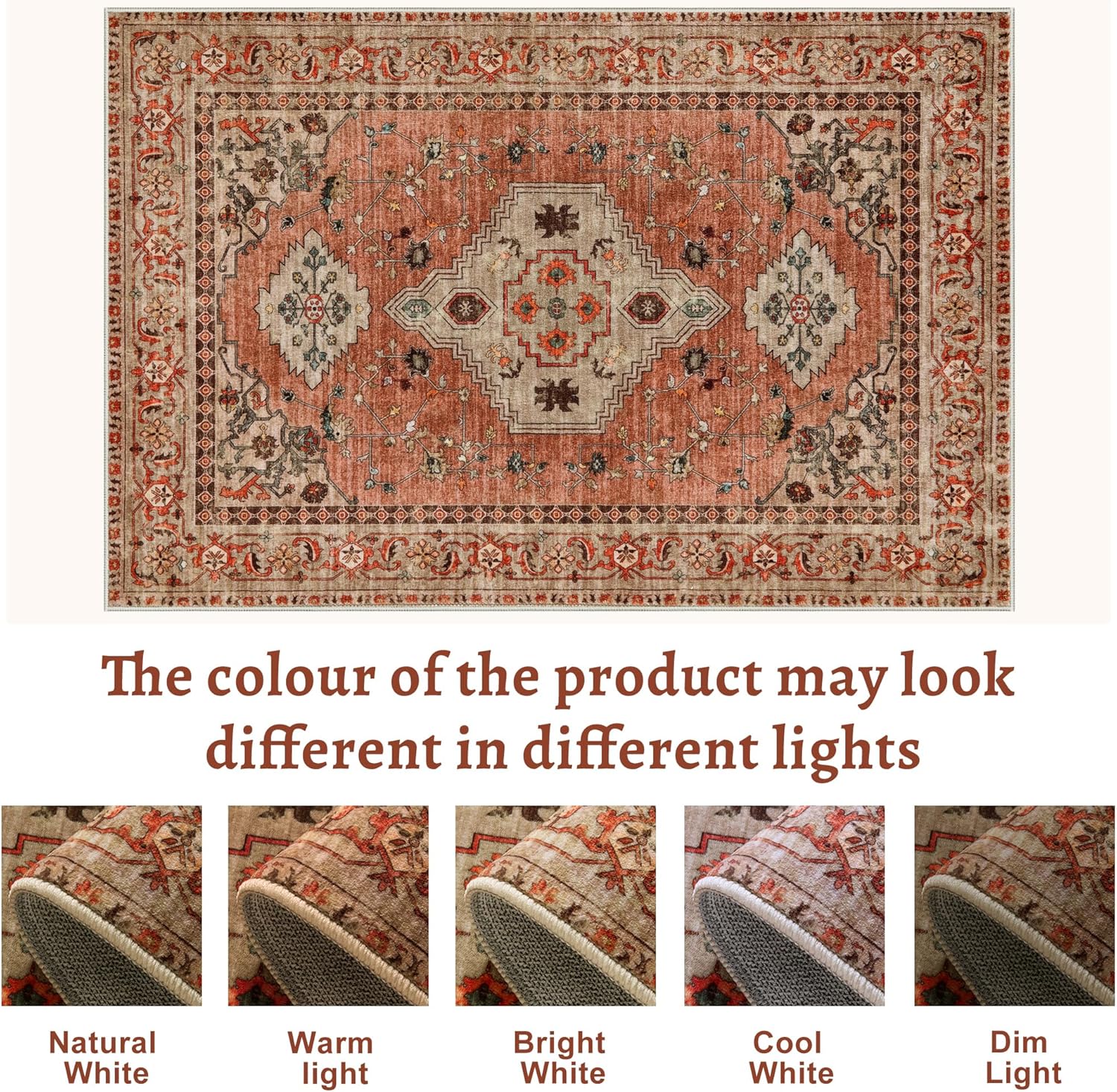 Thumbnail 3 de Tangsoo Boho Rug 5x7 Washable Area Rugs with TPE Non-Slip Backing (Terracotta, Low Pile)