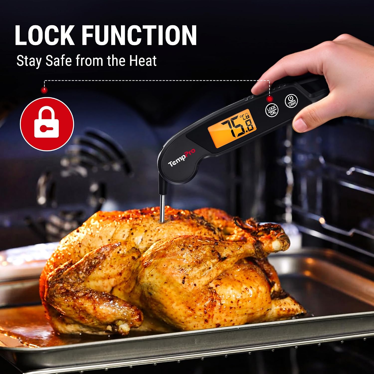 Detalle de ThermoPro TP603B digitales Fleischthermometer für Grill & Küche mit faltbarer Sonde, wasserdicht (IPX6)