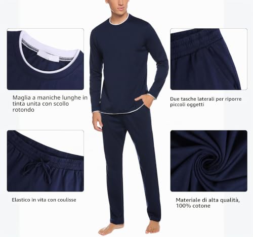 Detalle 1 de Aseniza 466-Blu Navy pigiama uomo in cotone a maniche lunghe, XXL