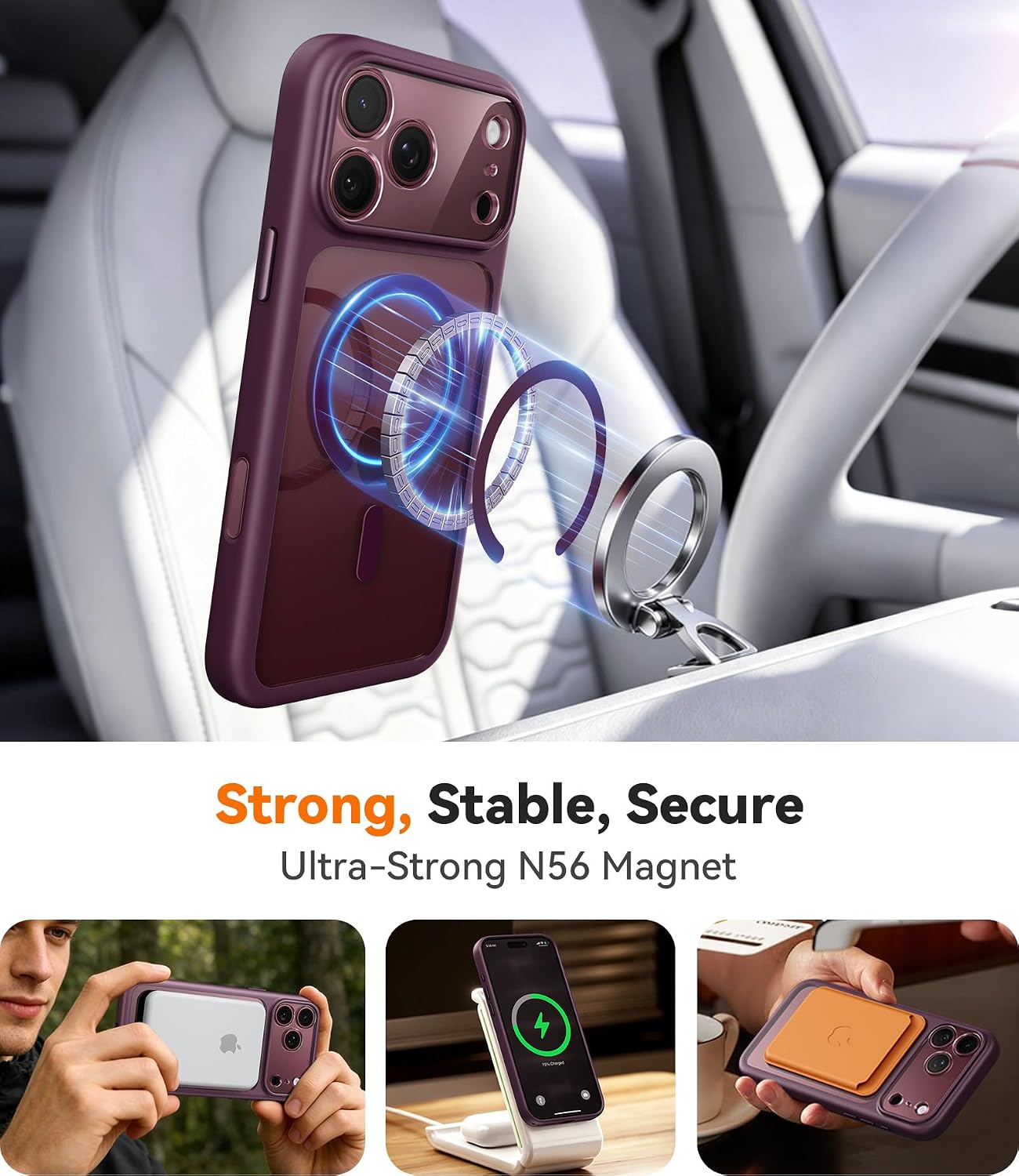 Detalle 1 de JUESHITUO Clear Burgundy iPhone 18 Pro Case with MagSafe Compatibility