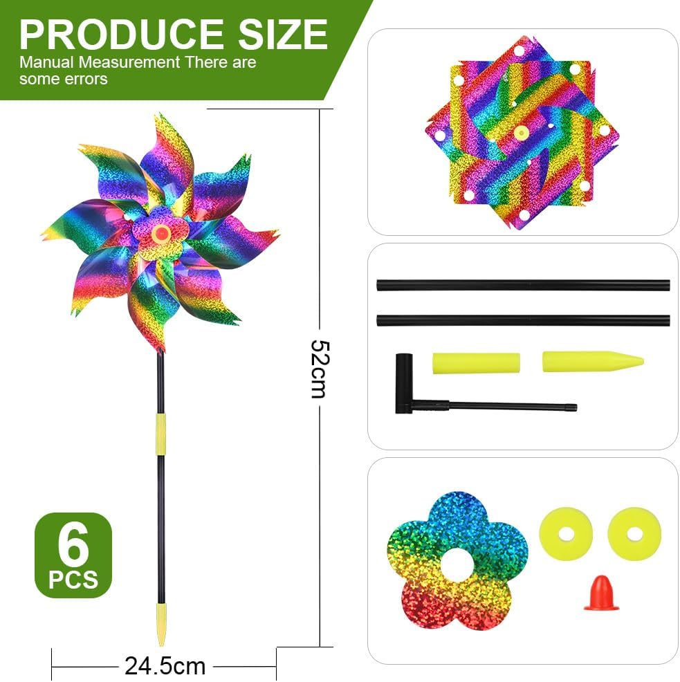 Detalle 2 de AOOWU 5026450 Reflective Bird-Scarer Windmills, 6 Pack, 52 cm