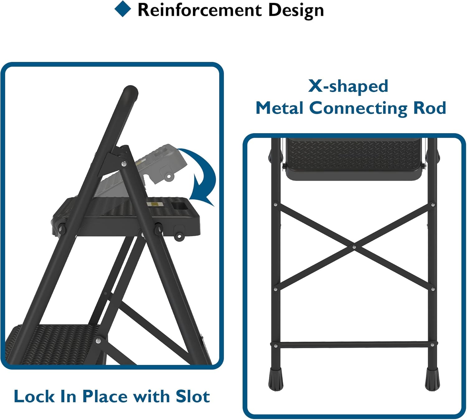 Thumbnail 3 de BONTEC Trittleiter 3 Stufen klappbar (bis 150 kg) – kompakter Tritthocker mit rutschfesten Anti-Rutsch-Pedalen, Schwarz