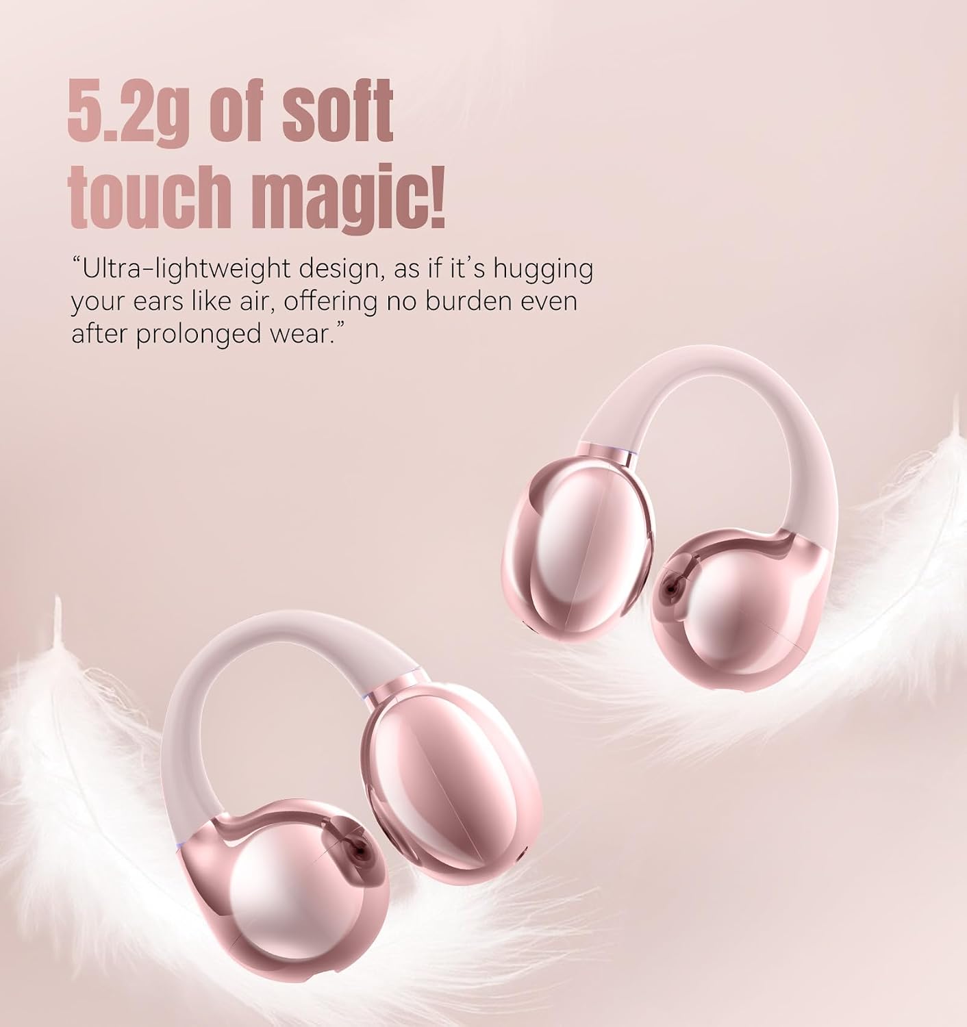 Detalle de King Lucky i121 Open Ear Clip-on Wireless Bluetooth 5.4 Earbuds (Rose Gold) with Mic