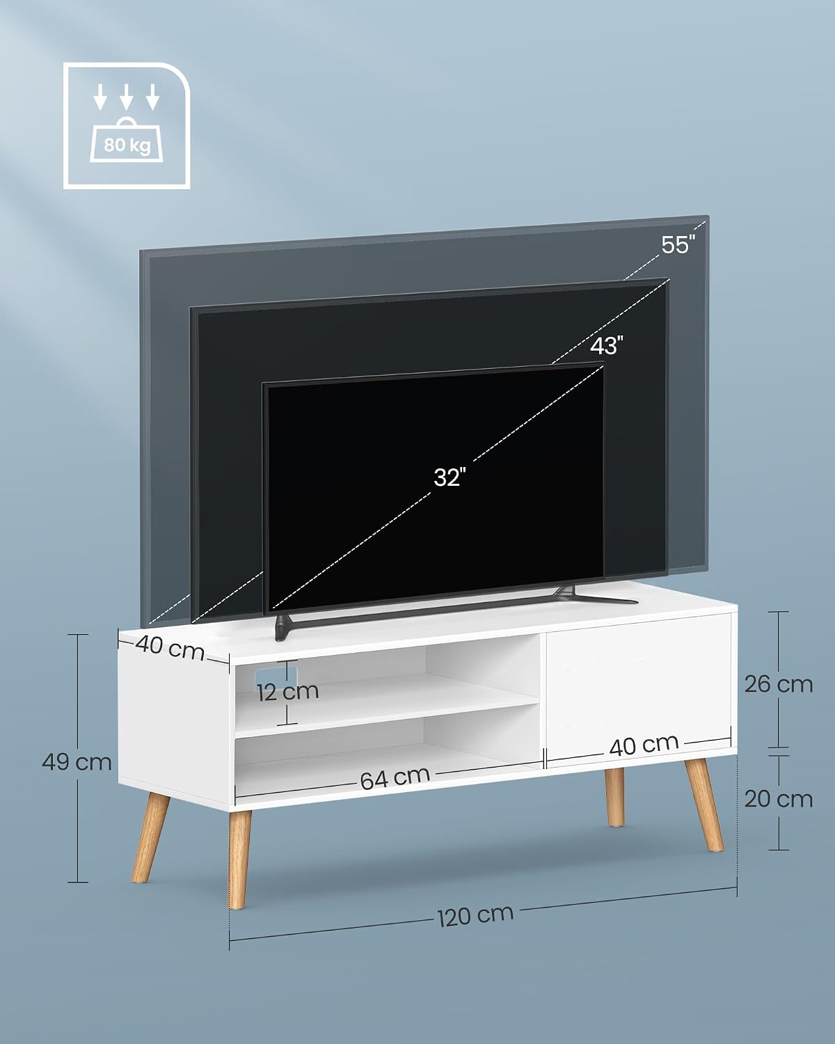 Detalle 2 de VASAGLE LTV120T46 TV Stand, 120 cm White Cabinet with Mid-Century Style