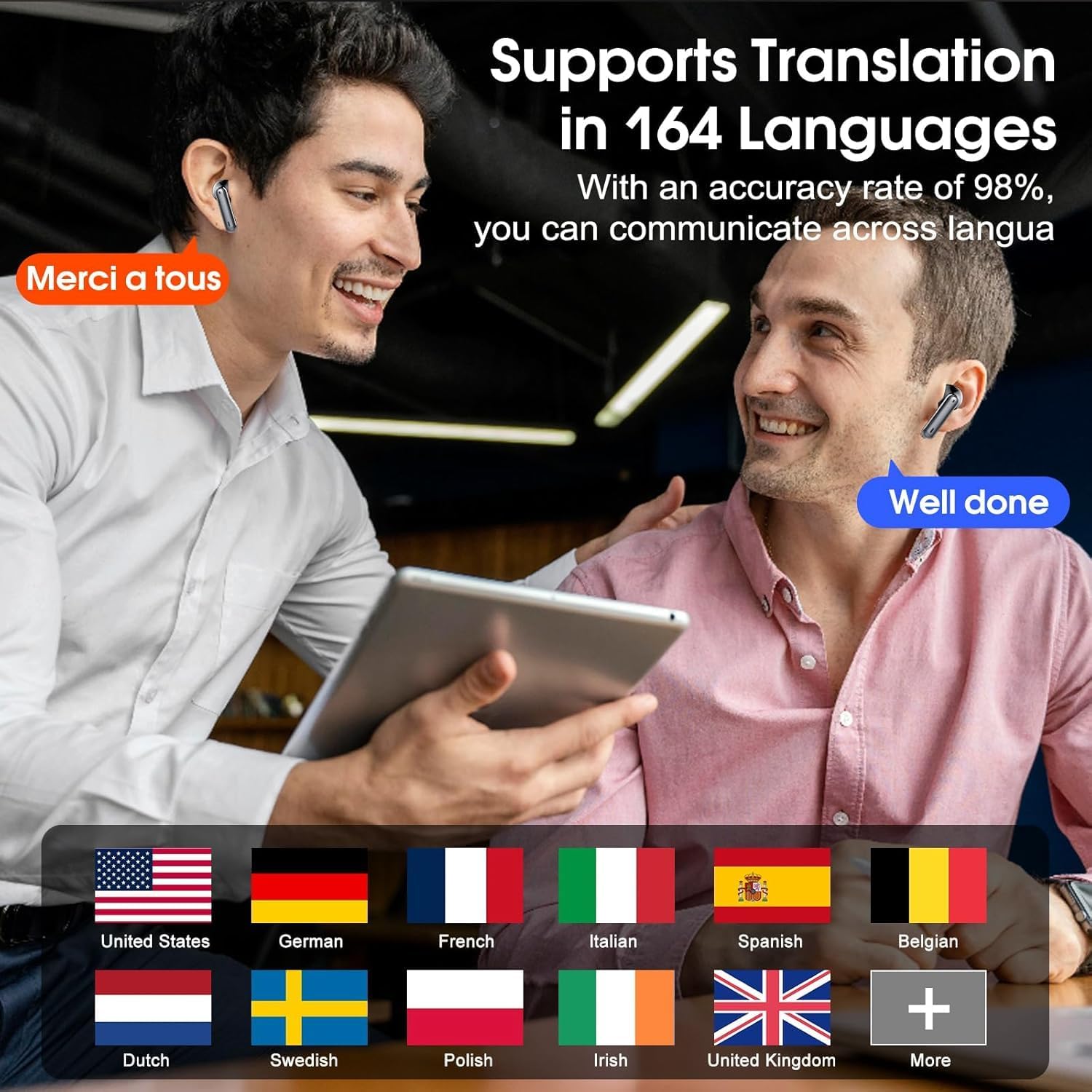Thumbnail 1 de Ai Translation Earbuds Real Time: 3-in-1 Bluetooth 5.3 Translator with 164 Languages