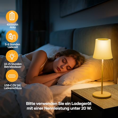 Detalle 2 de Suright LED Tischlampe Kabellos – Akku Tischleuchte mit 3 Farbmodi & RGB