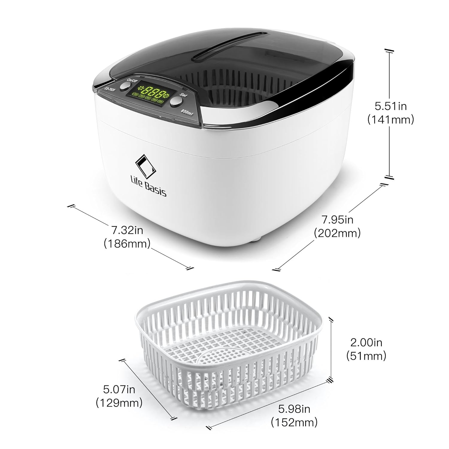 Thumbnail 2 de LifeBasis Nettoyeur à ultrasons numérique 850 ml (42 kHz) cuve en acier inoxydable