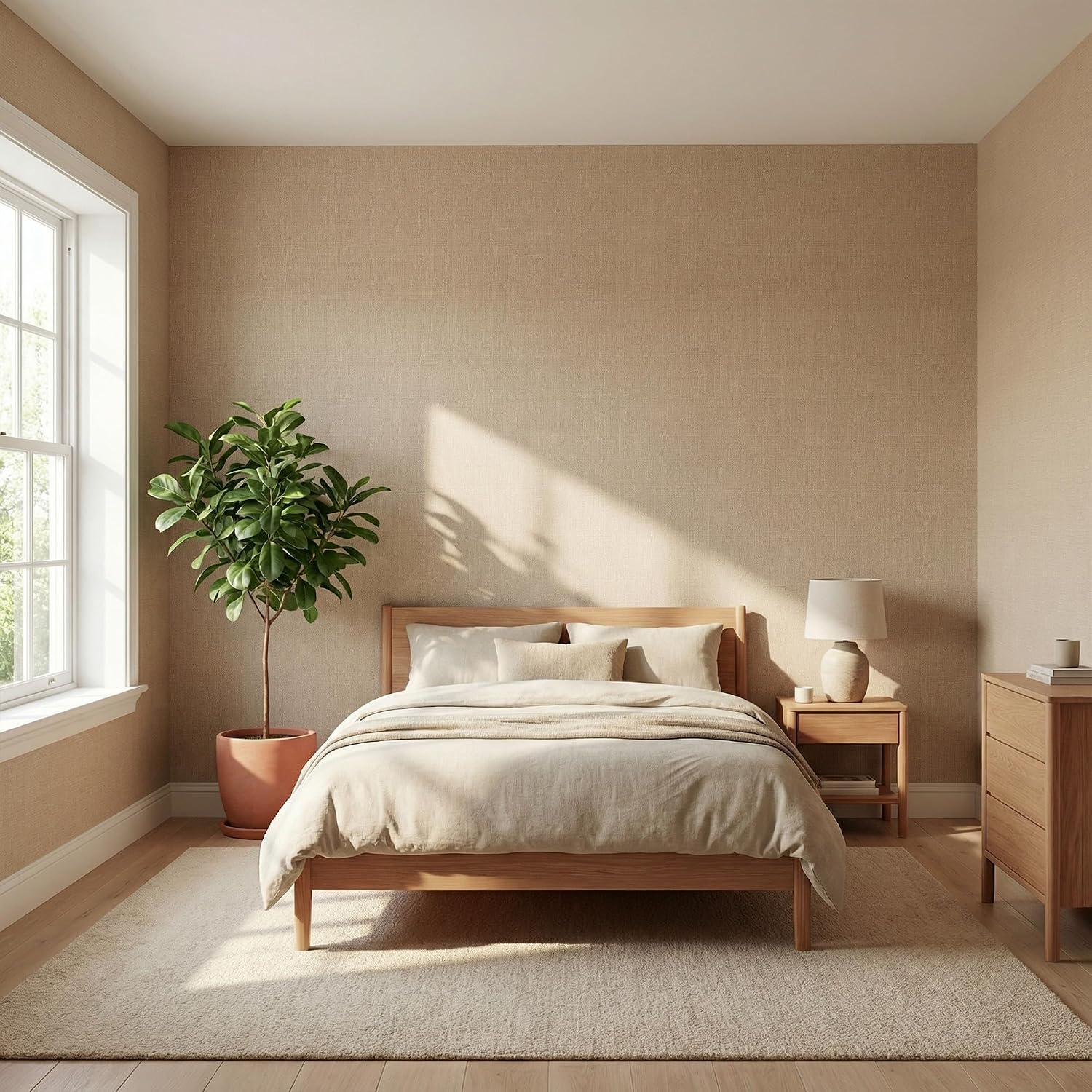 Thumbnail 1 de WADILE WDL-QZ-02-KQ-60-12M Peel-and-Stick Grasscloth Wallpaper, Khaki Vinyl