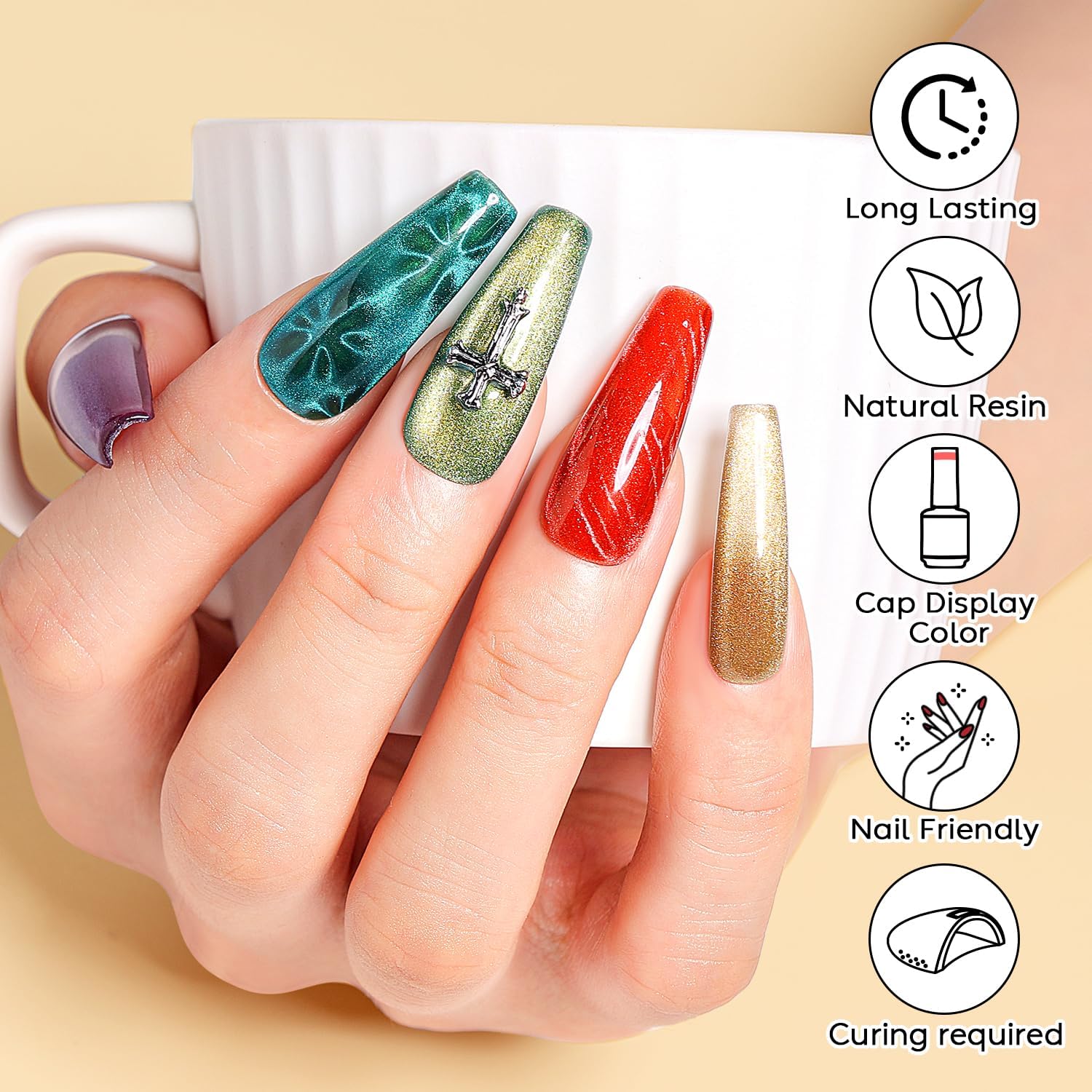 Thumbnail 4 de Nicedeco : lot de 12 vernis semi-permanents cat eye magnétiques UV LED (kit avec bâton) – 5 ml