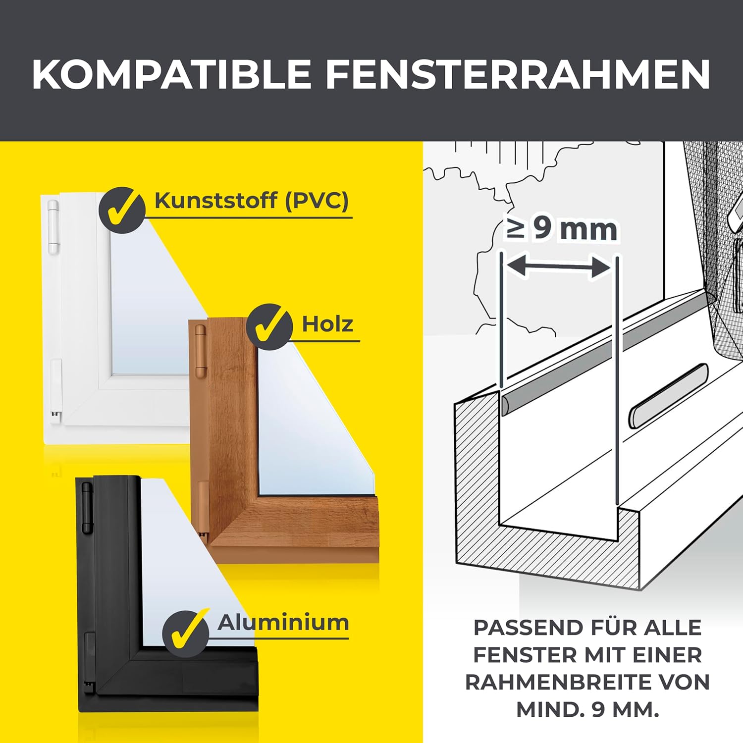 Thumbnail 4 de EASYmaxx Fliegengitter Fenster (Moskitonetz) mit Klettband, Montage ohne Bohren – zuschneidbar bis 110 x 130 cm, 2 Stück