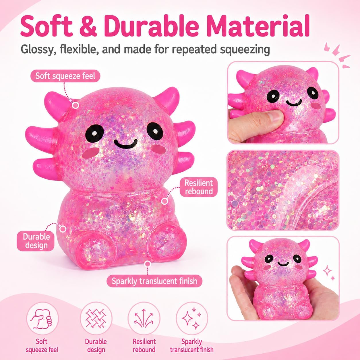 Detalle de Axolotl Squishy Stress Ball: Soft TPR Slow Rising Seated Axolotl Toy