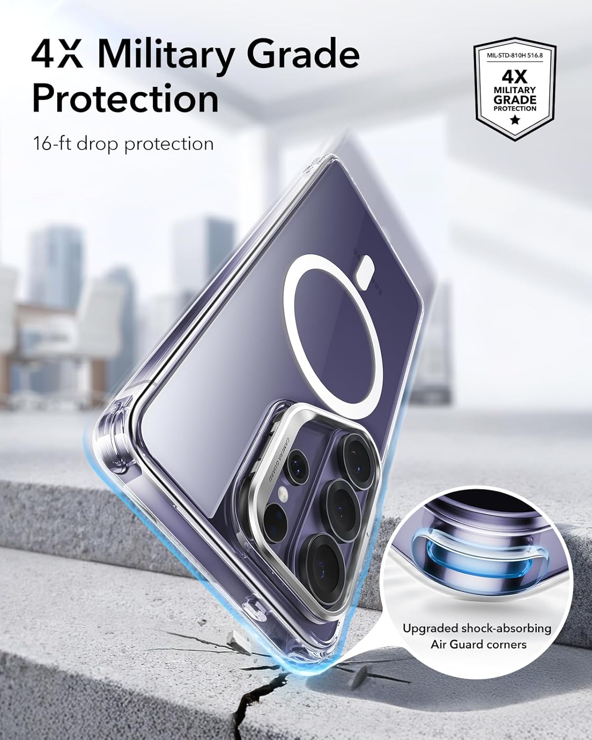Detalle de ESR for Samsung Galaxy S26 Ultra Phone Case with Stash Stand (MagSafe compatible) – Clear, Military-grade drop protection