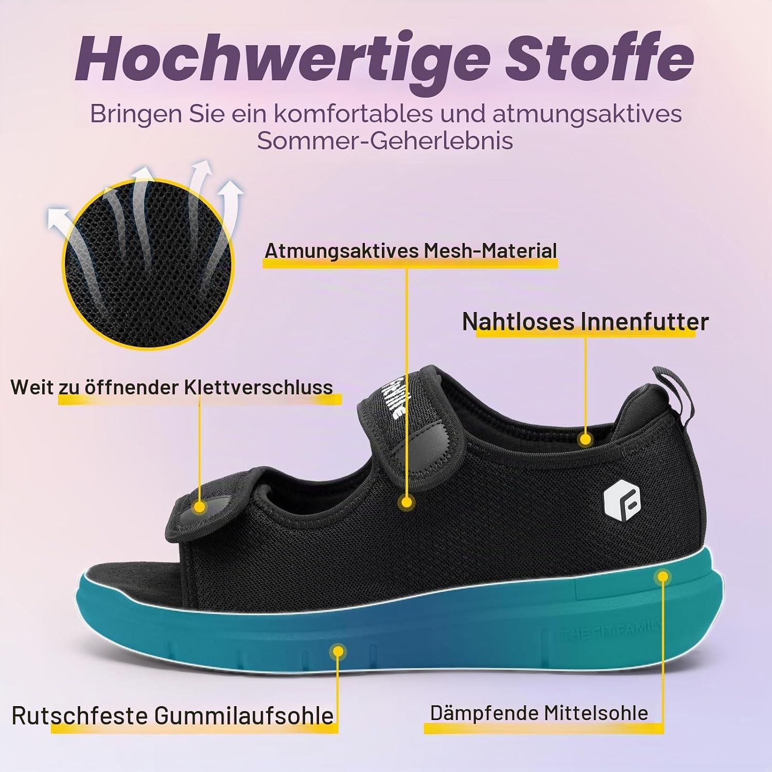 Detalle de FitVille Weit Offene Diabetiker Sandalen Damen – Orthopädische Sicherheit mit Klettverschluss