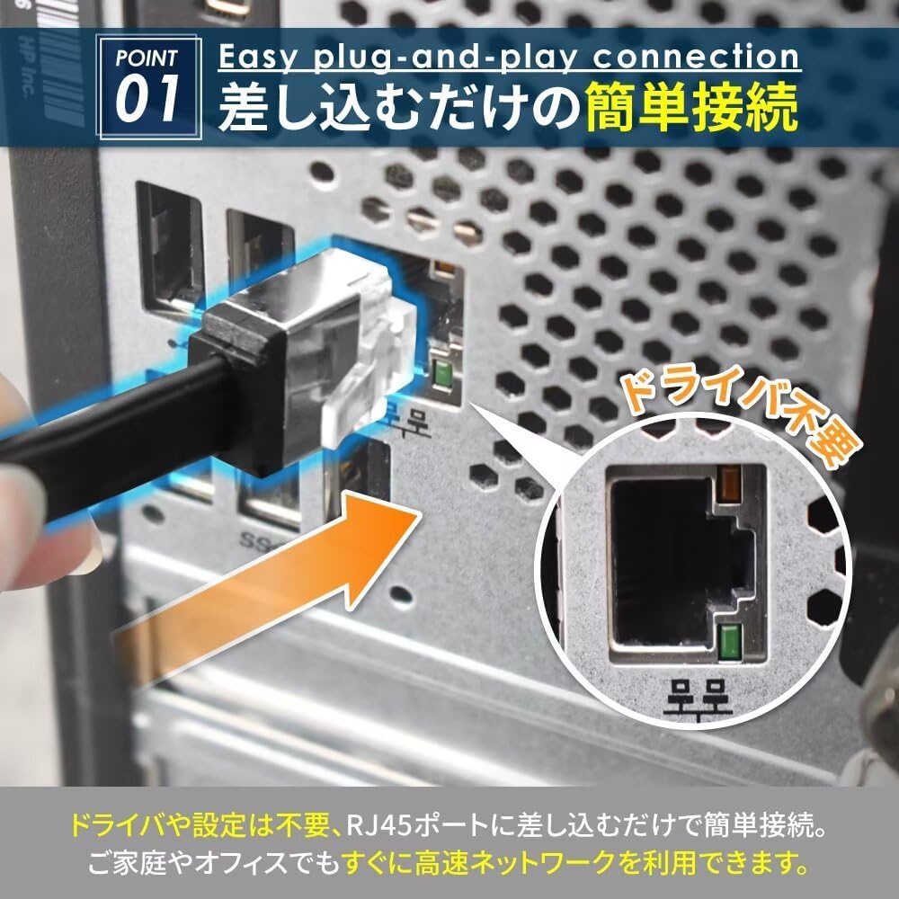 Detalle de shizukawill ACLAN02BK100M CAT7 LANケーブル フラットタイプ 10m ブラック