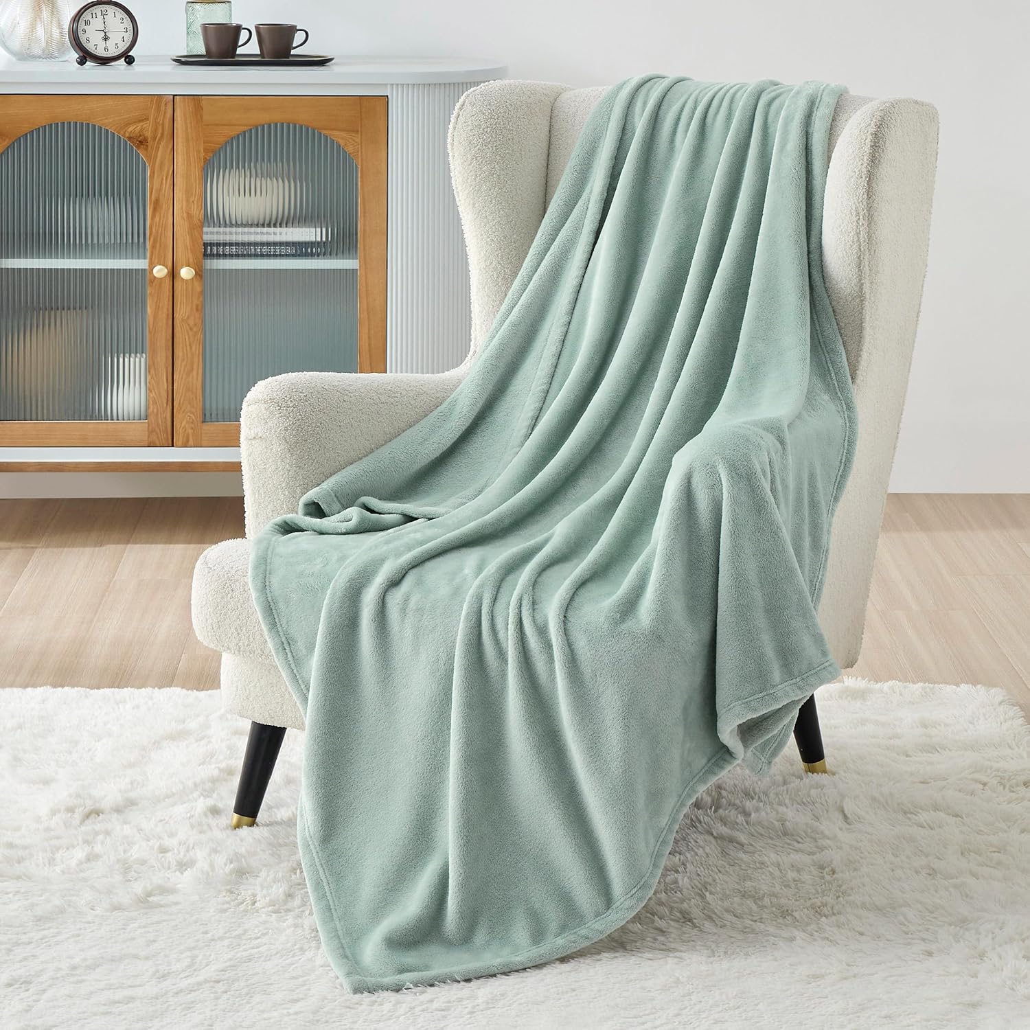 Thumbnail 1 de Bedsure fleece throw blanket for sofa, sage green, 130x150 cm