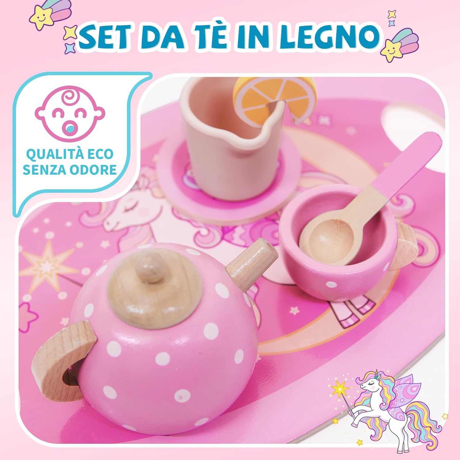 Detalle 2 de Set da Tè Unicorno in Legno 13 pezzi 🧁