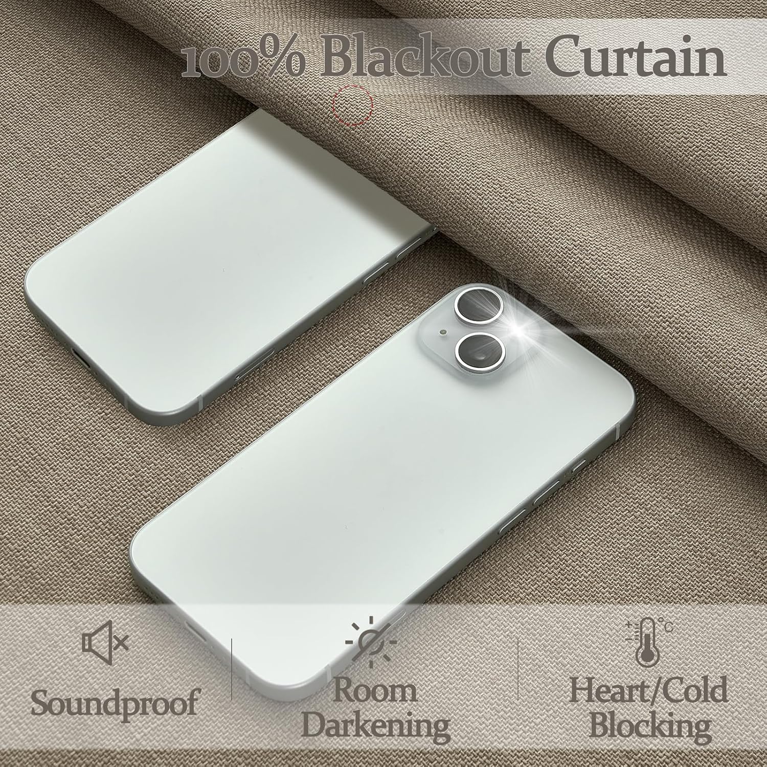 Detalle de Unique Black Out Thick Linen Privacy Curtains 105 Inches Long, 2 Panel Set