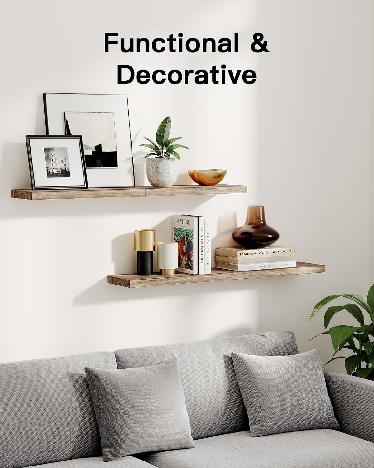 Detalle de AMADA HOMEFURNISHING AMFS40-EU Floating Shelves, Paulownia Wood, Set of 4