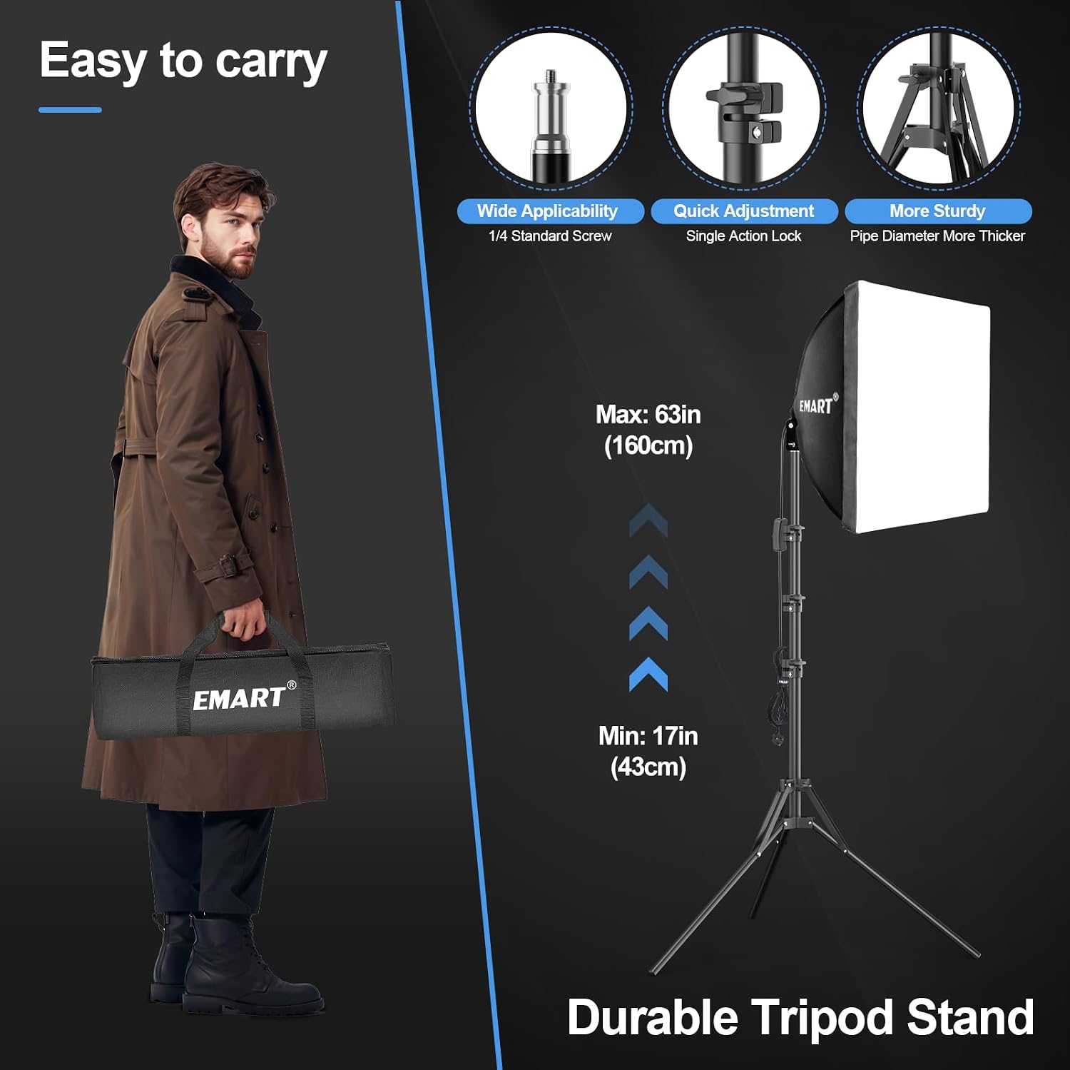Thumbnail 3 de EMART 40x40cm Softbox Lighting Kit with 85W LED Bulbs