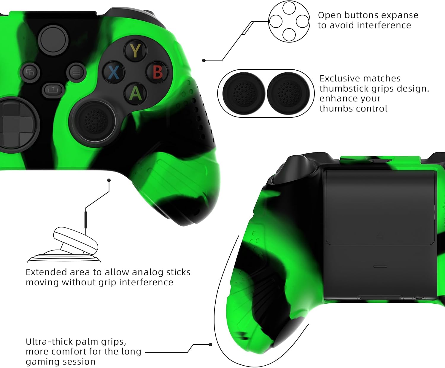 Thumbnail 6 de eXtremeRate PlayVital Guardian Edition Silicone Case for Xbox Series S/X Controller (Green/Black)