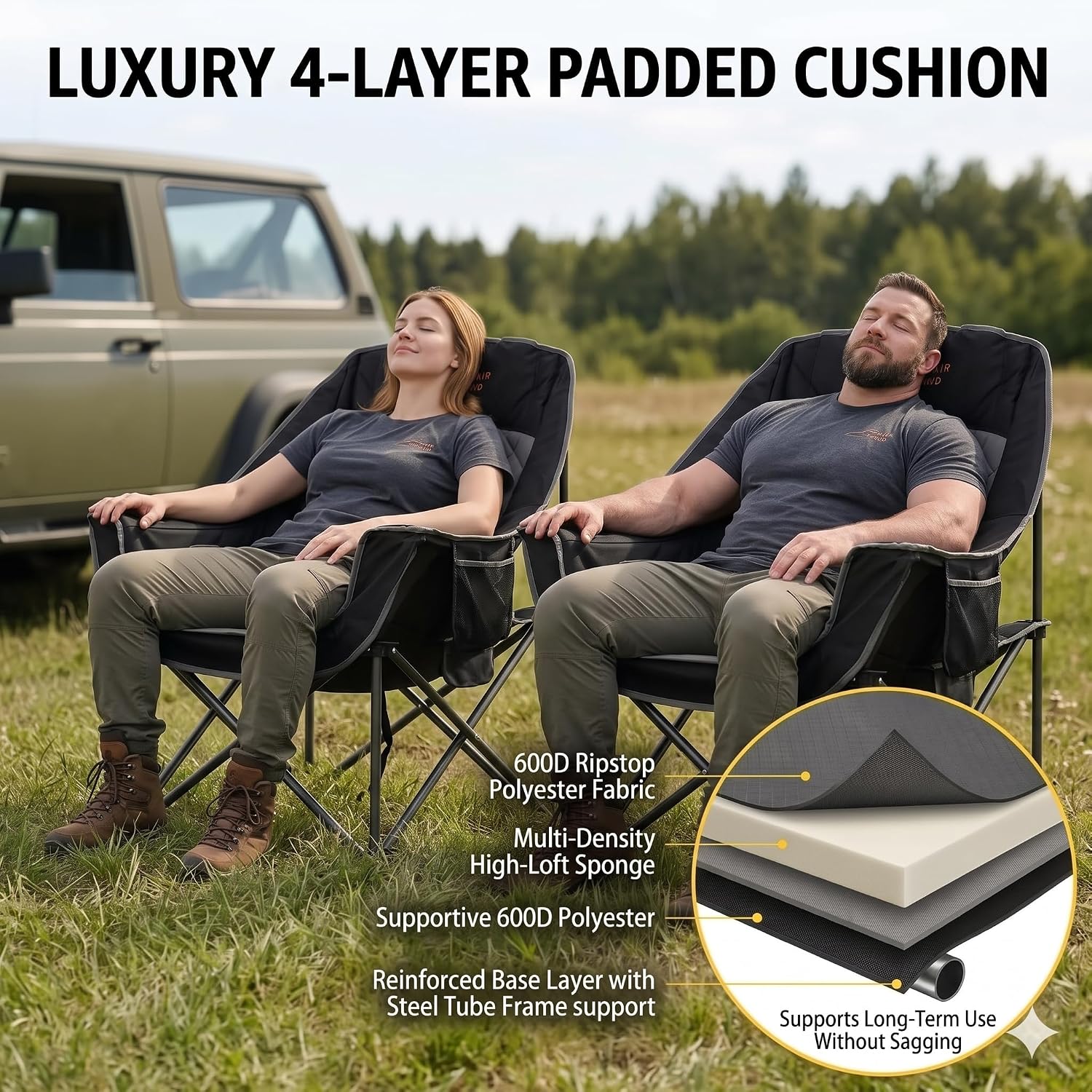 Detalle de FAIR WIND Oversized Camping Chair 600D Ripstop Fabric
