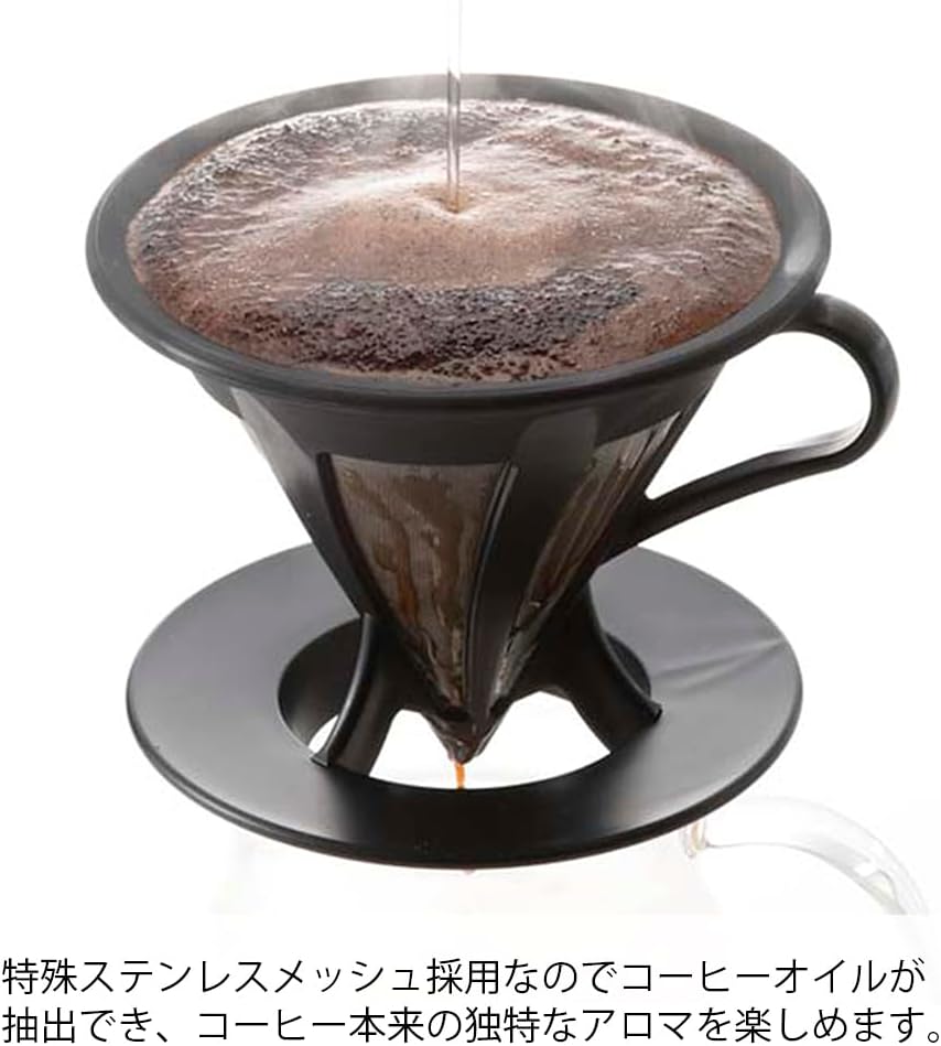 Detalle de HARIO カフェオール CFOD-02-B コーヒードリッパー 1~4杯用 ステンレスメッシュ