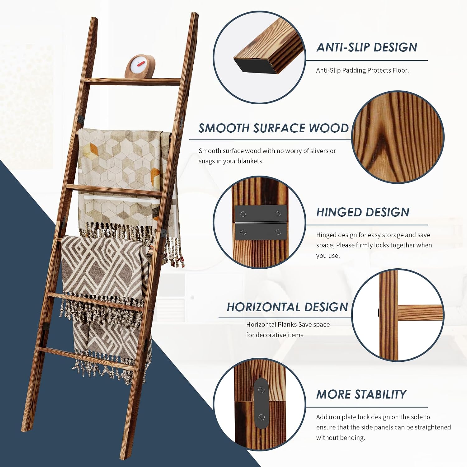 Detalle 2 de Wooden Blanket Ladder, 6-Tier