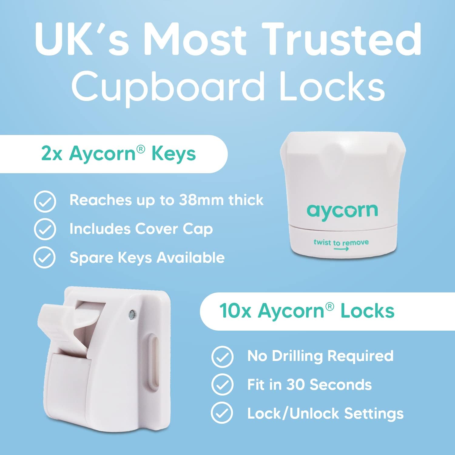 Detalle 2 de AYCORN Magnetic Safety Cupboard Locks 10x