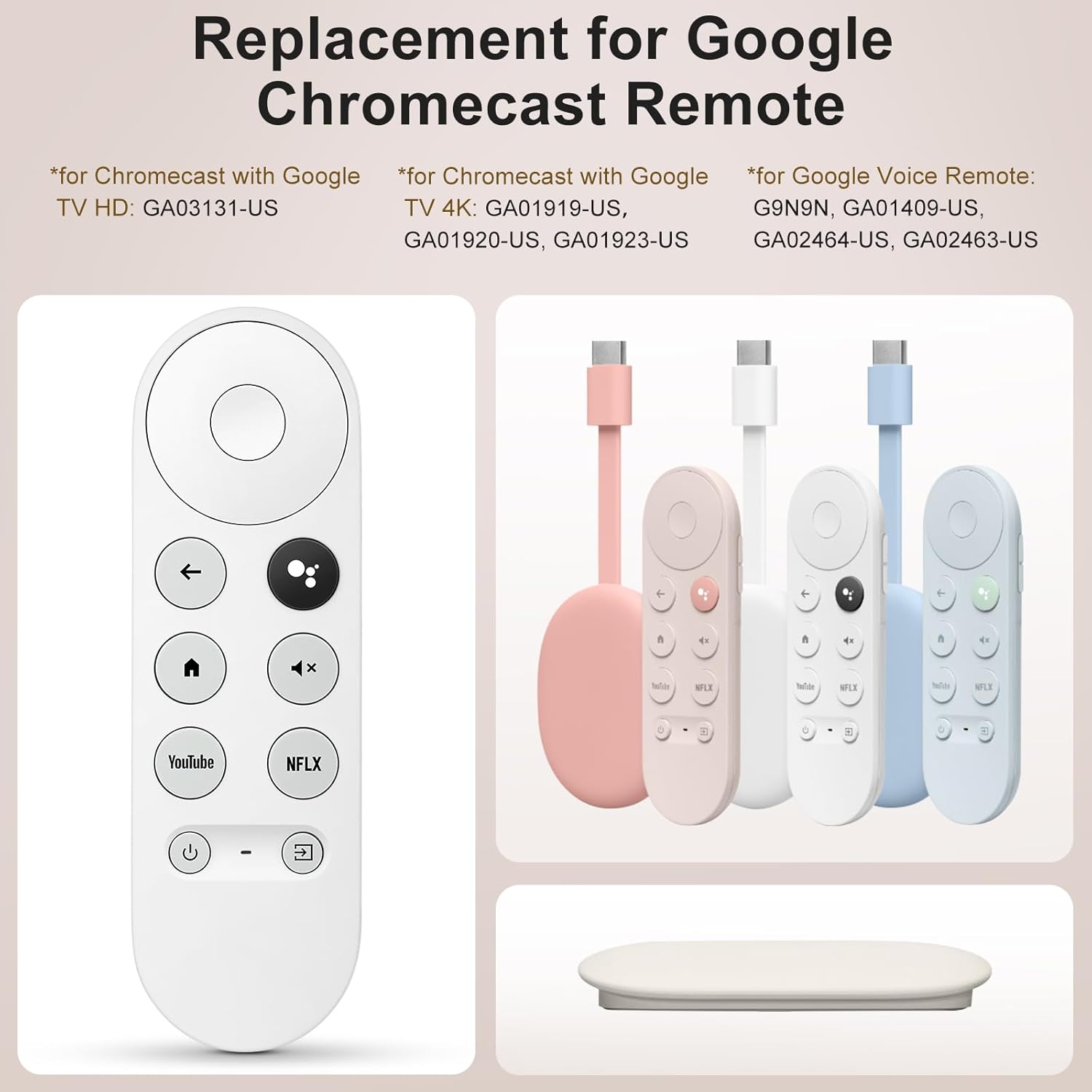 Thumbnail 1 de Voice Replacement Remote for Chromecast with Google TV (Snow) — G9N9N Voice Remote