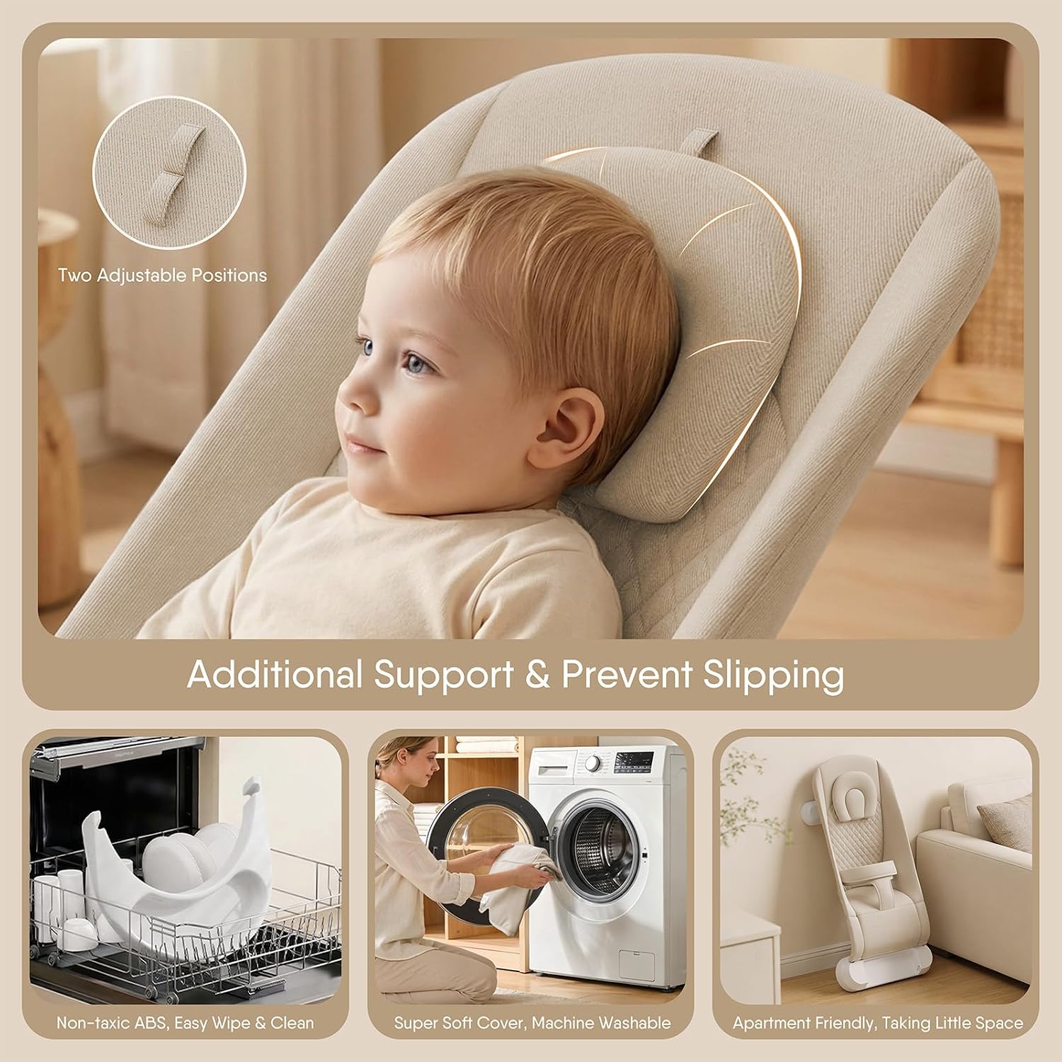 Thumbnail 6 de Monamii Baby Bouncer with 3 Adjustable Positions, Feeding Tray and Piano
