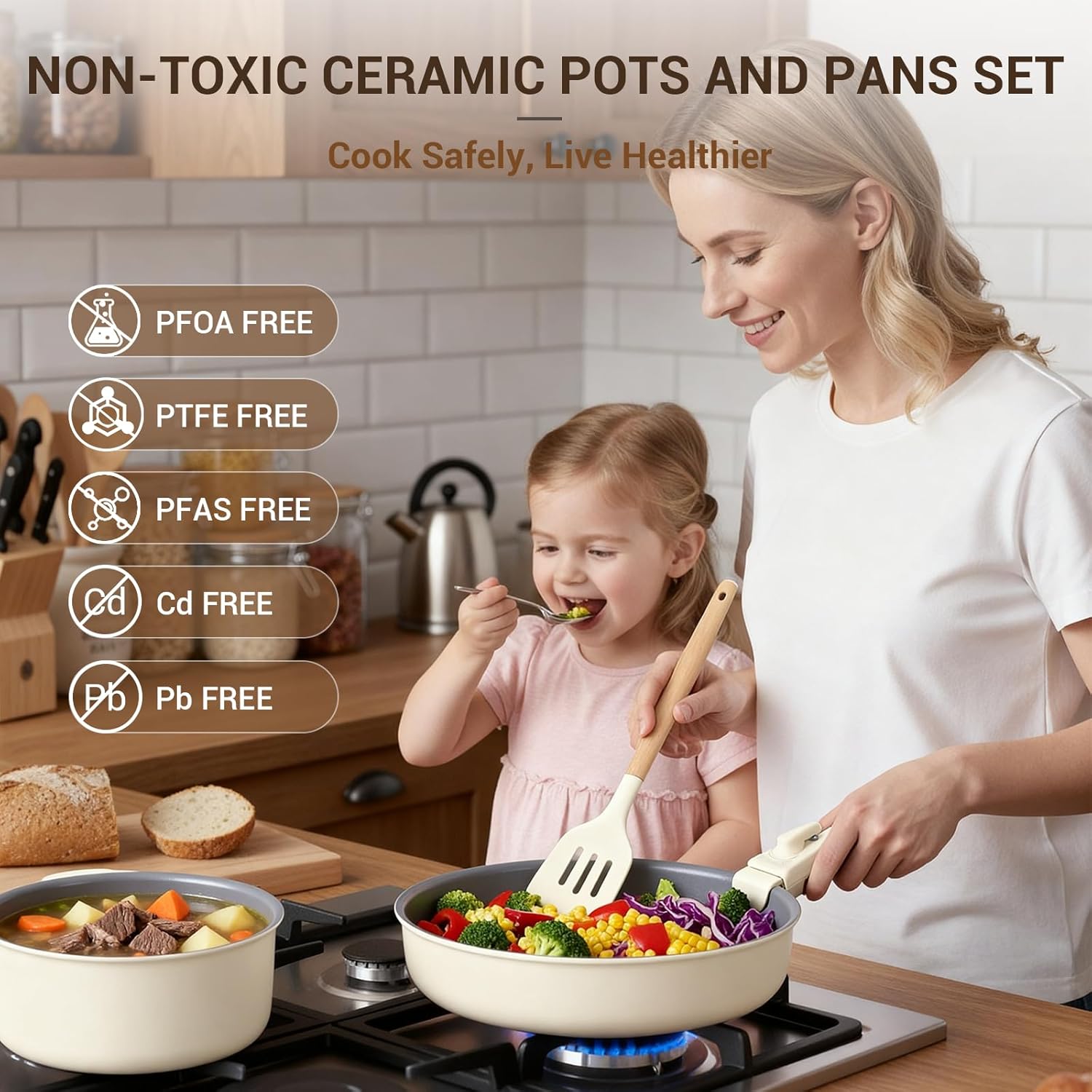 Detalle de Ammeloo Ceramic Cookware Set, 18-Piece