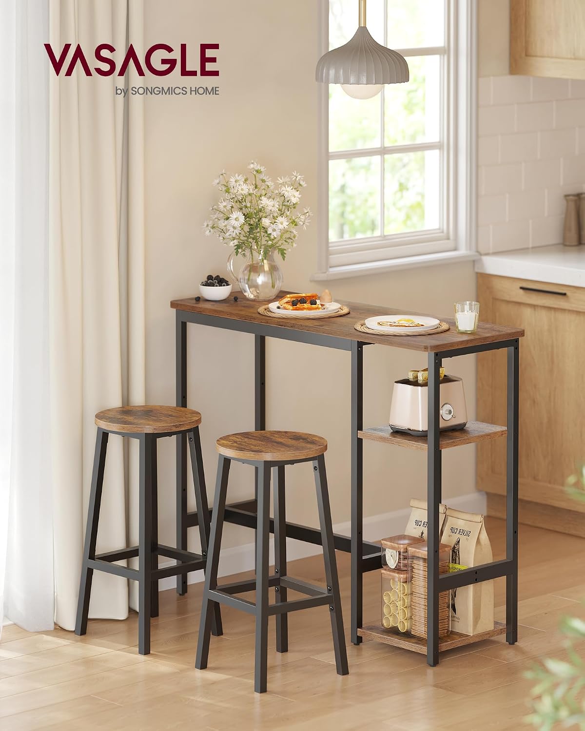 Detalle 2 de VASAGLE LBT220KD01 Tavolo con 2 Sgabelli 63,5 cm