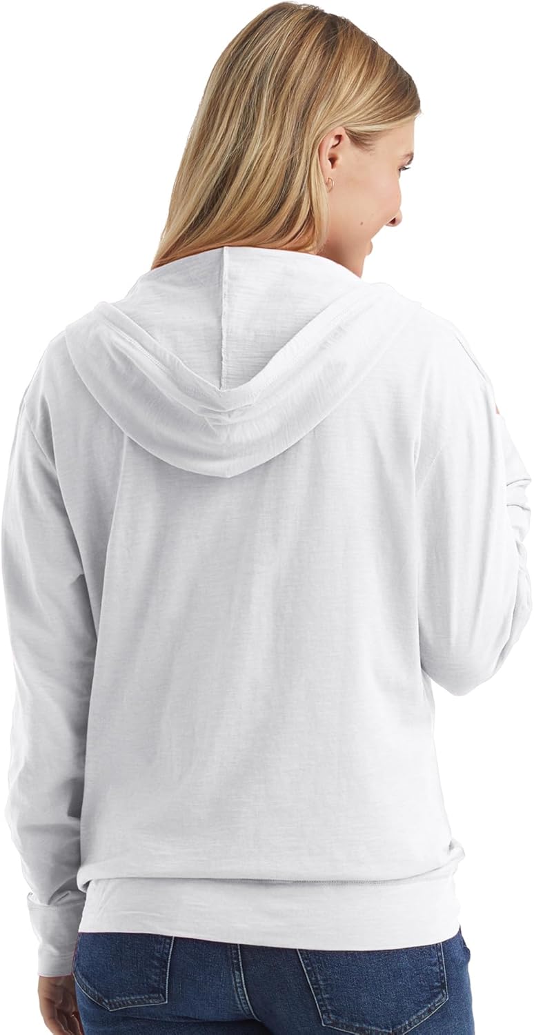 Detalle de Hanes Womens Slub Knit Full-Zip Hoodie: Textured Cotton Zip-Up for Everyday Comfort