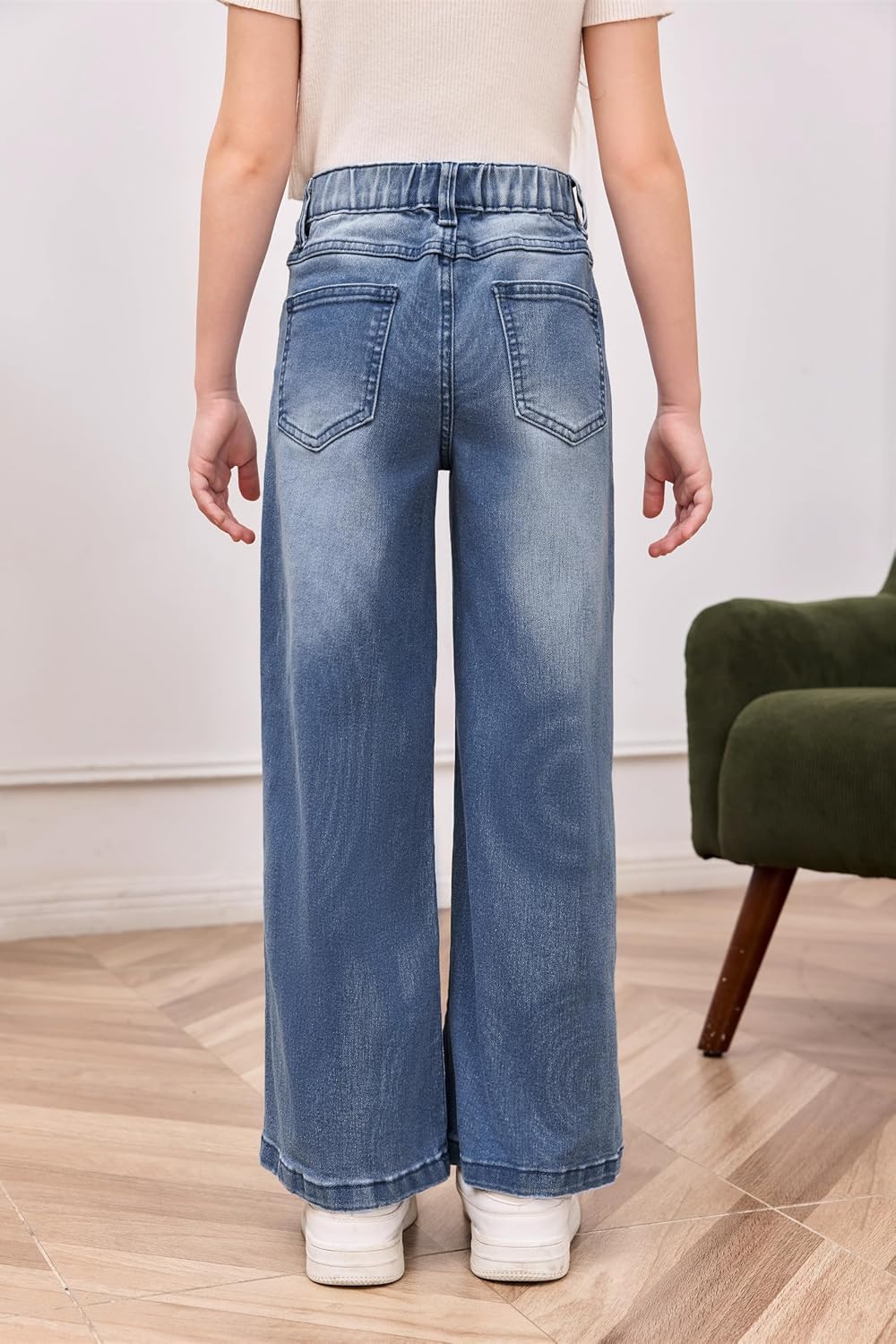 Detalle de Haloumoning uitlopende jeansbroek voor meisjes met hoge taille en wijde pijpen