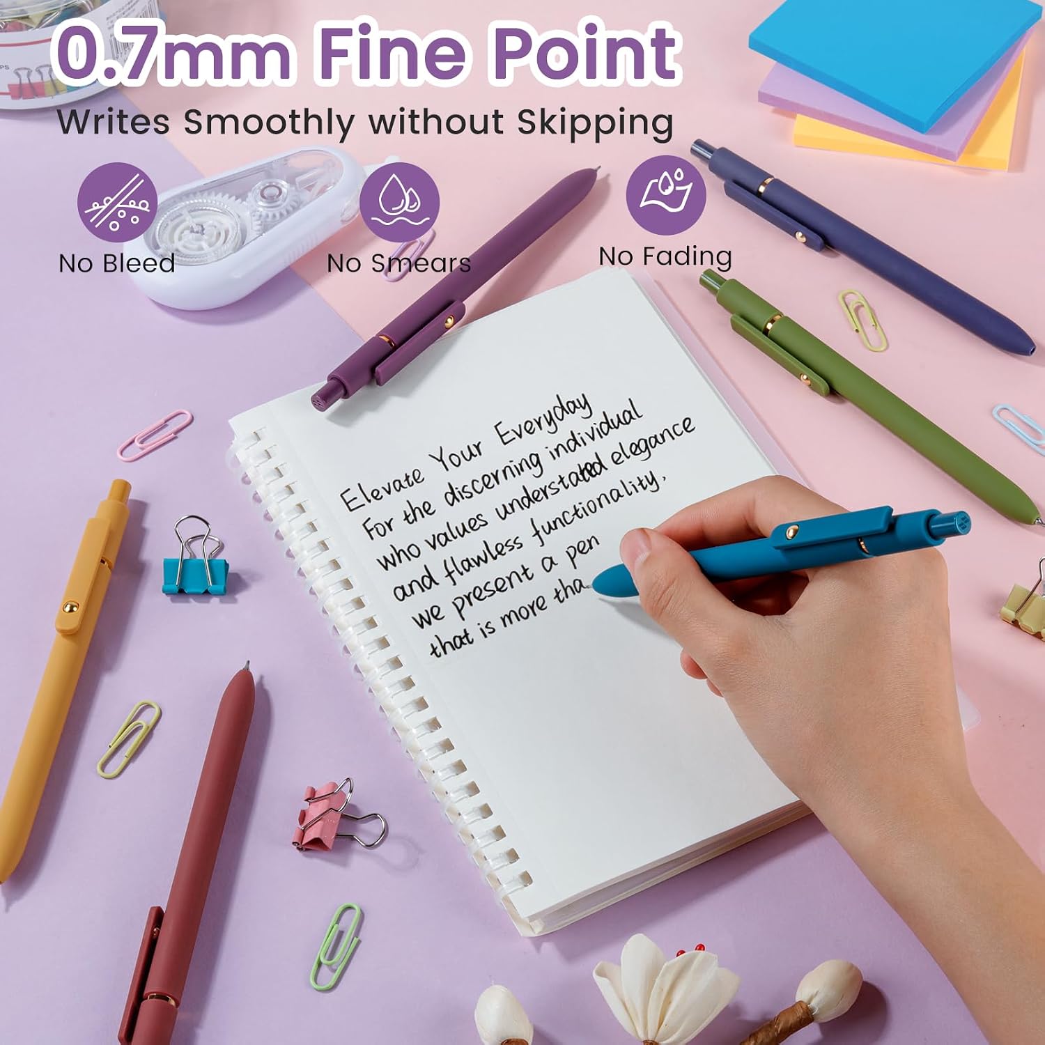Thumbnail 1 de FIOVER Gelstifte – 6er-Set, 0,7 mm, feine Spitze, schwarze Tinte: das ästhetische Allround-Gelset für Schule, Büro und Journaling