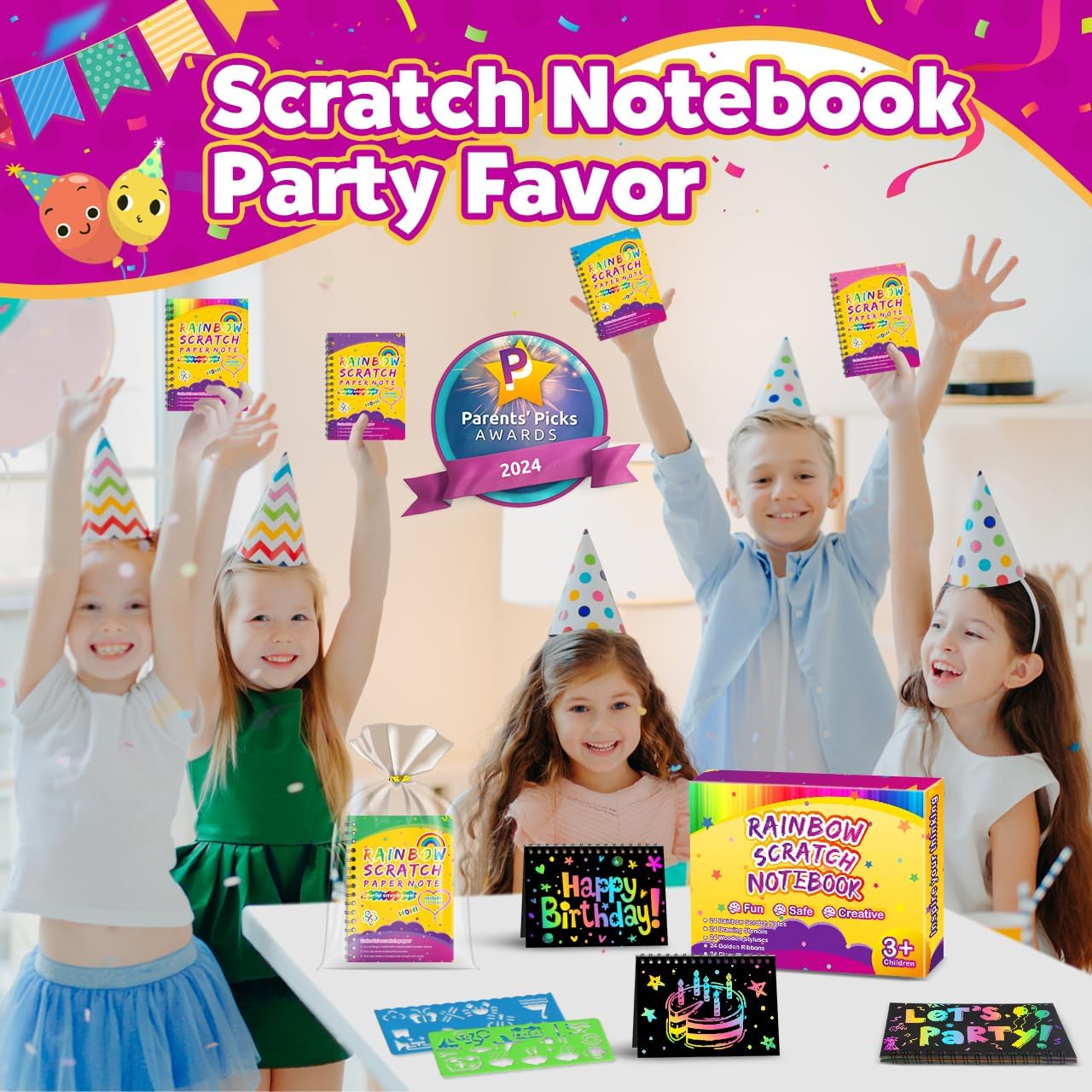 Thumbnail 2 de Party Favors Rainbow Scratch Art Kit 24 Pack
