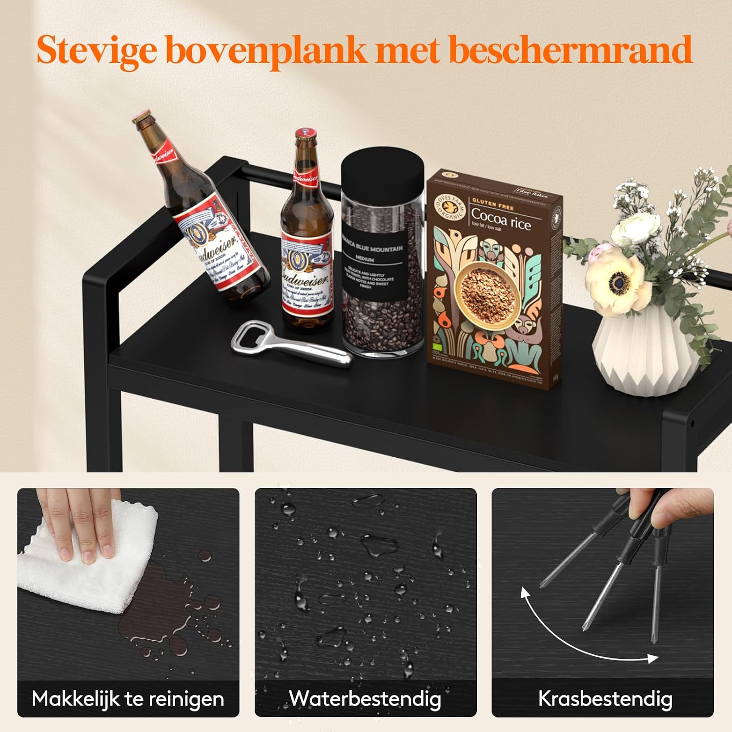 Detalle de Lifewit 24187 drankenrek, 32 x 70 x 117,3 cm, zwart met bovenplank