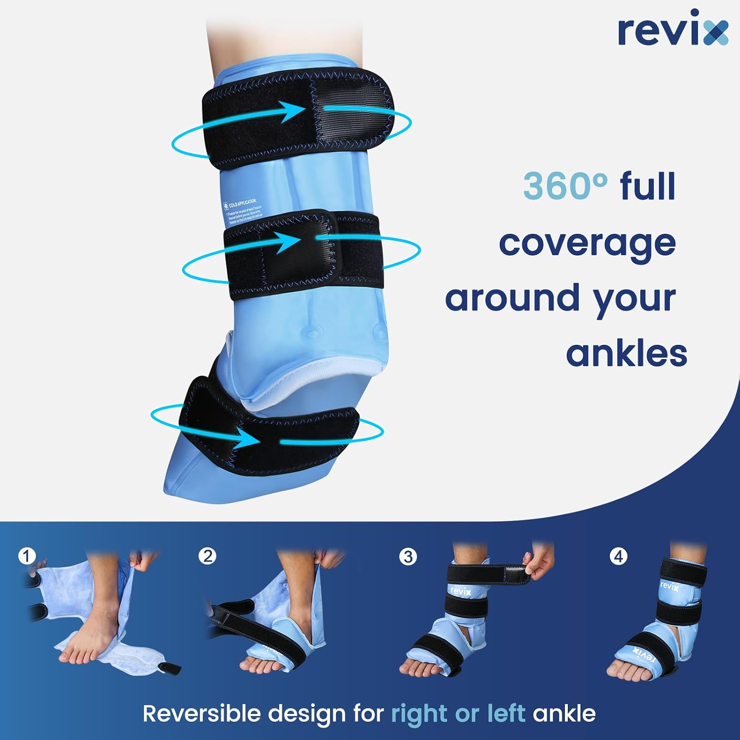 Detalle de REVIX REX169-1 Ankle Ice Pack Wrap with Plush Lining and 3 Adjustable Straps