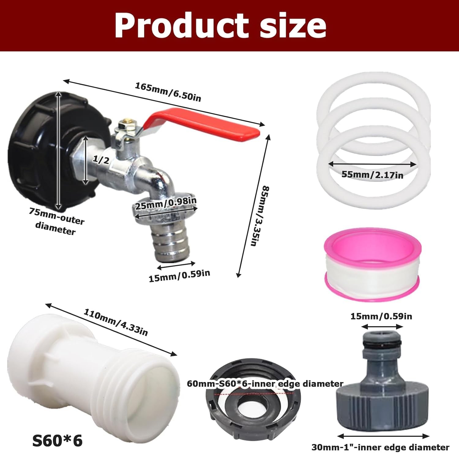 Detalle de HuaMuDM IBC Tank Auslaufhahn Set – Verlängerung S60x6 Grobgewinde (1/2") für Regentonne