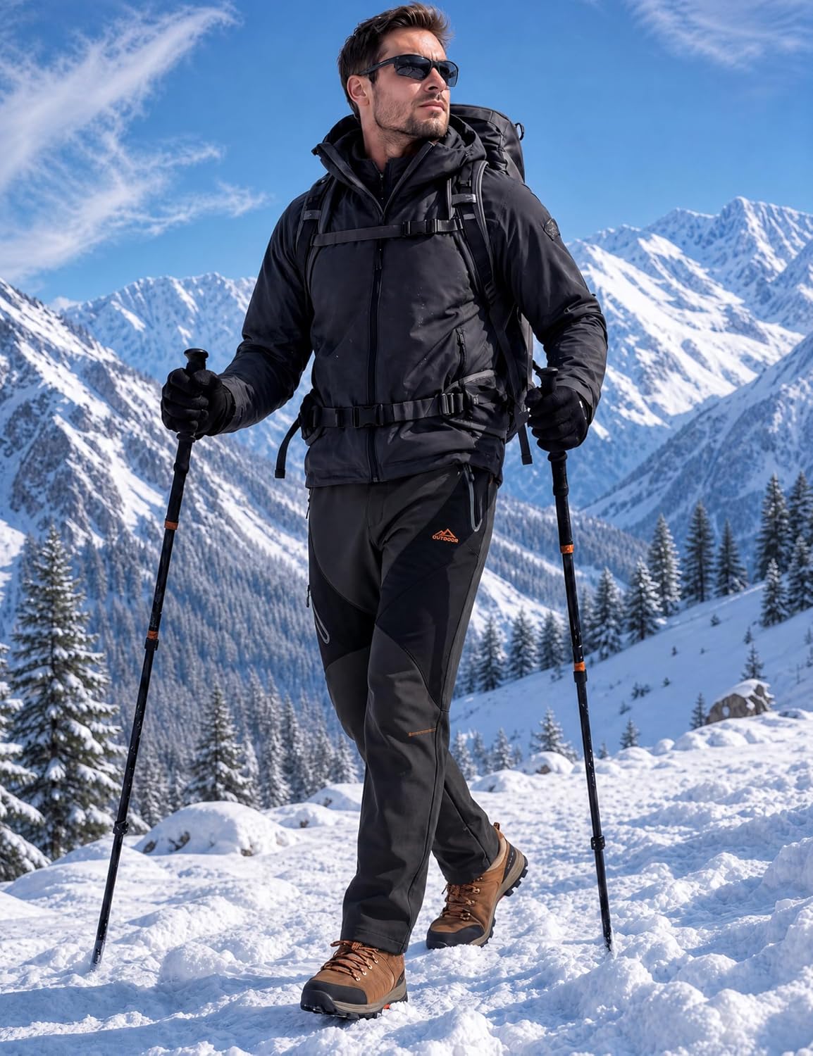 Detalle de TACVASEN Men's Fleece-Lined Snow Pants, Waterproof Ripstop, 4 Zipper Pockets