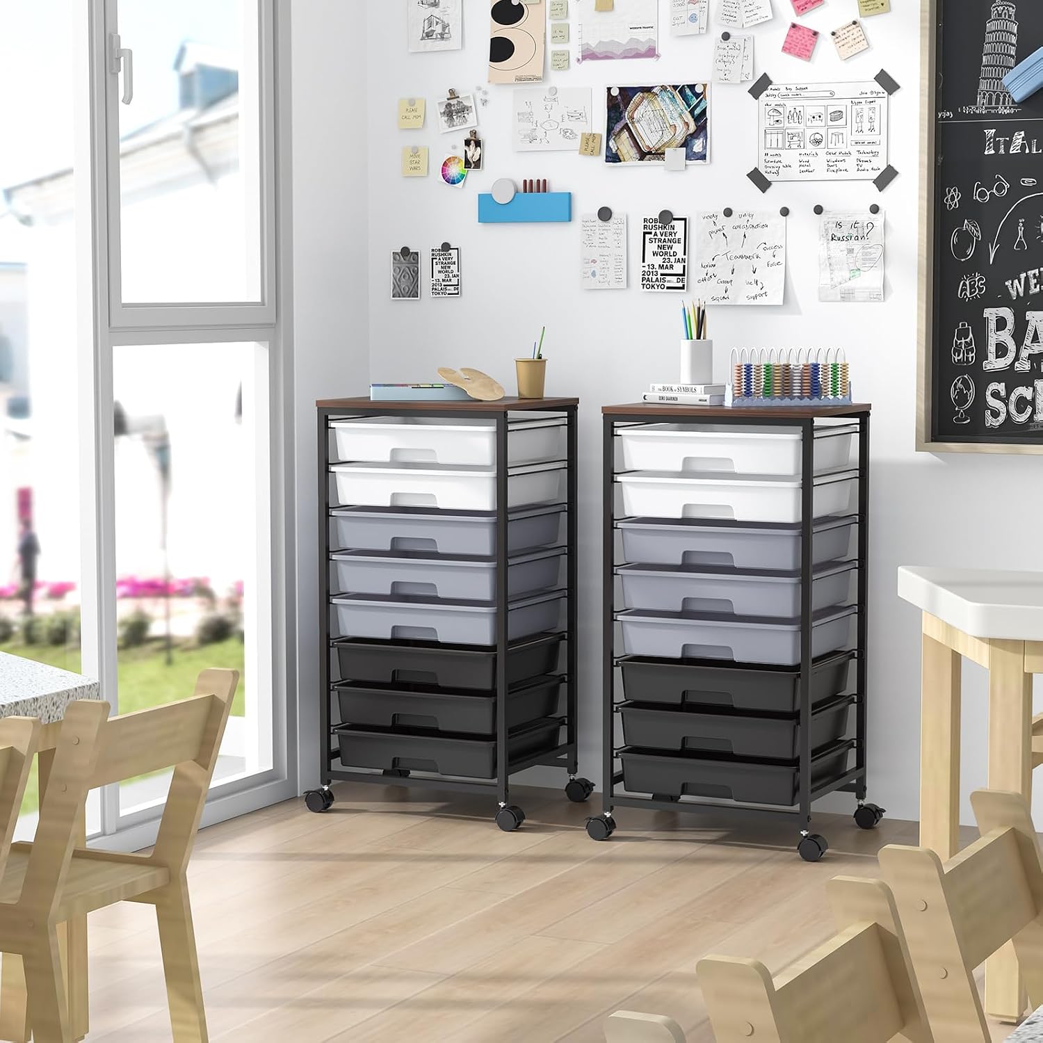 Detalle 2 de SYKIARIOL 1250-5 8-Drawer Rolling Utility Cart with Wooden Top