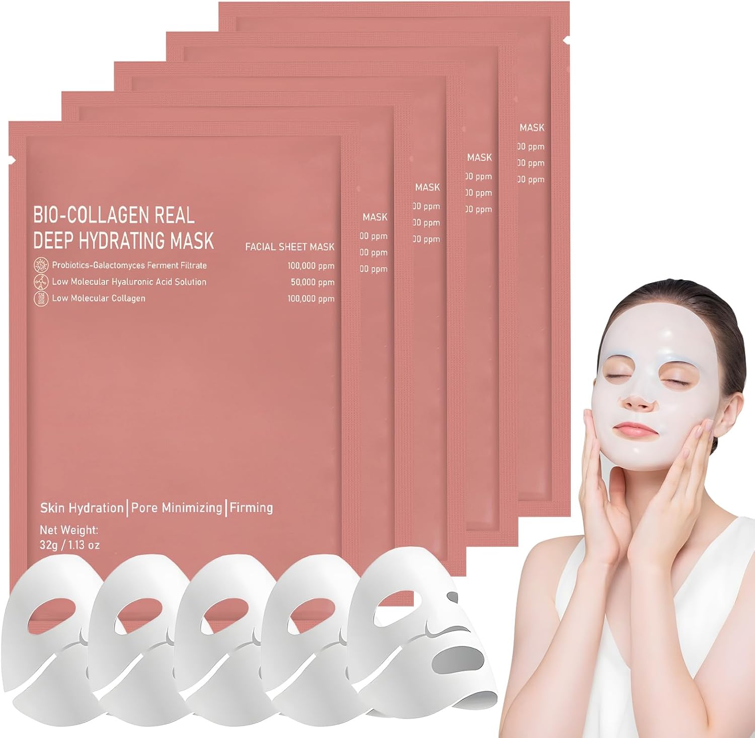 Detalle de CelestiMingle collageen gezichtsmasker, 5 stuks met hyaluronzuur en probiotica