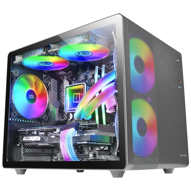 Detalle de Mars Gaming MC-400 FRGB MicroATX con cristal templado y USB 3.0 – Negra