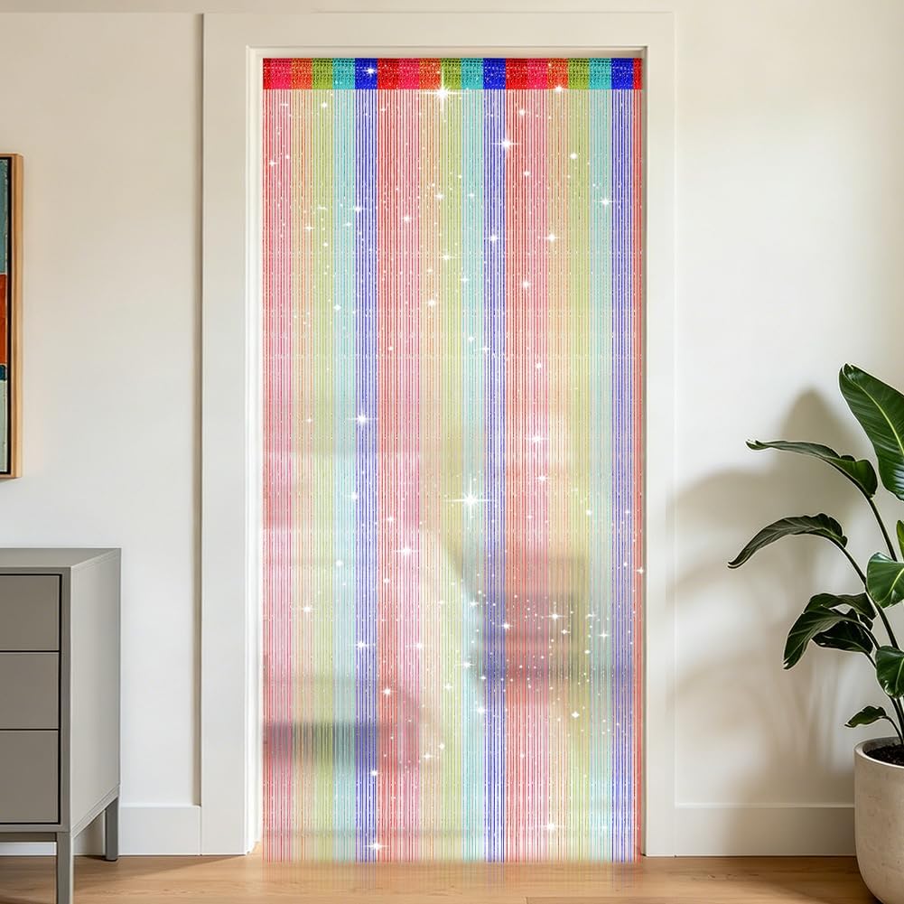 Detalle de OFFCUP Door Curtain, 100 x 200 cm, Colourful Polyester String Curtain