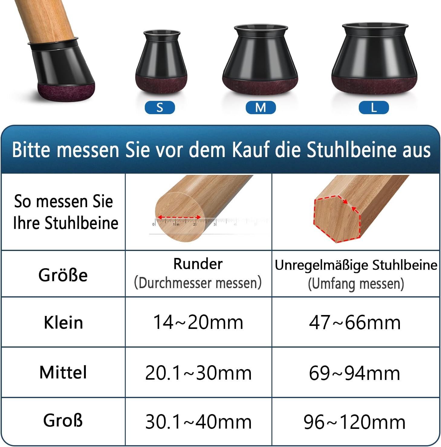 Thumbnail 3 de Stuhlbeinkappen 32er Set, Silikon 14–20 mm